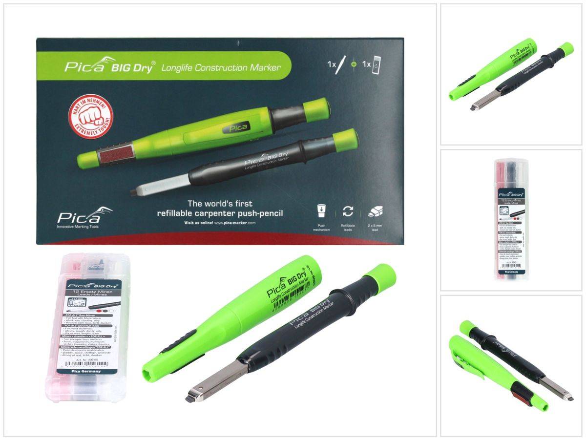Pica Vorteils Box BIG Dry Value Pack ( 6095 ) 1x Longlife Construction Marker Zimmermannsbleistift + 12x Ersatzminen