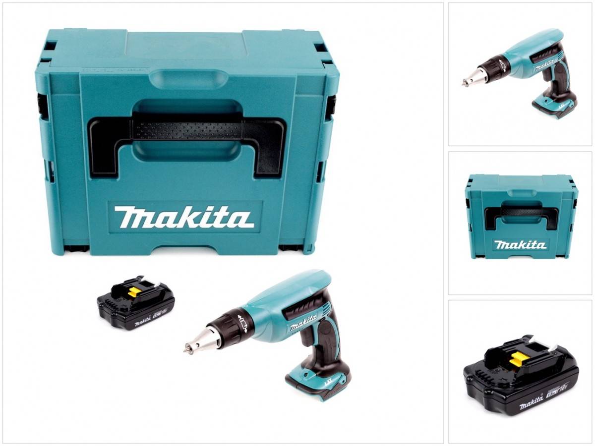 Makita DFS 451 Y1J 18V Li-ion Akku-Schnellbauschrauber: Set: 1x BL1815N Akku, Makita Makpac Koffer Gr.2