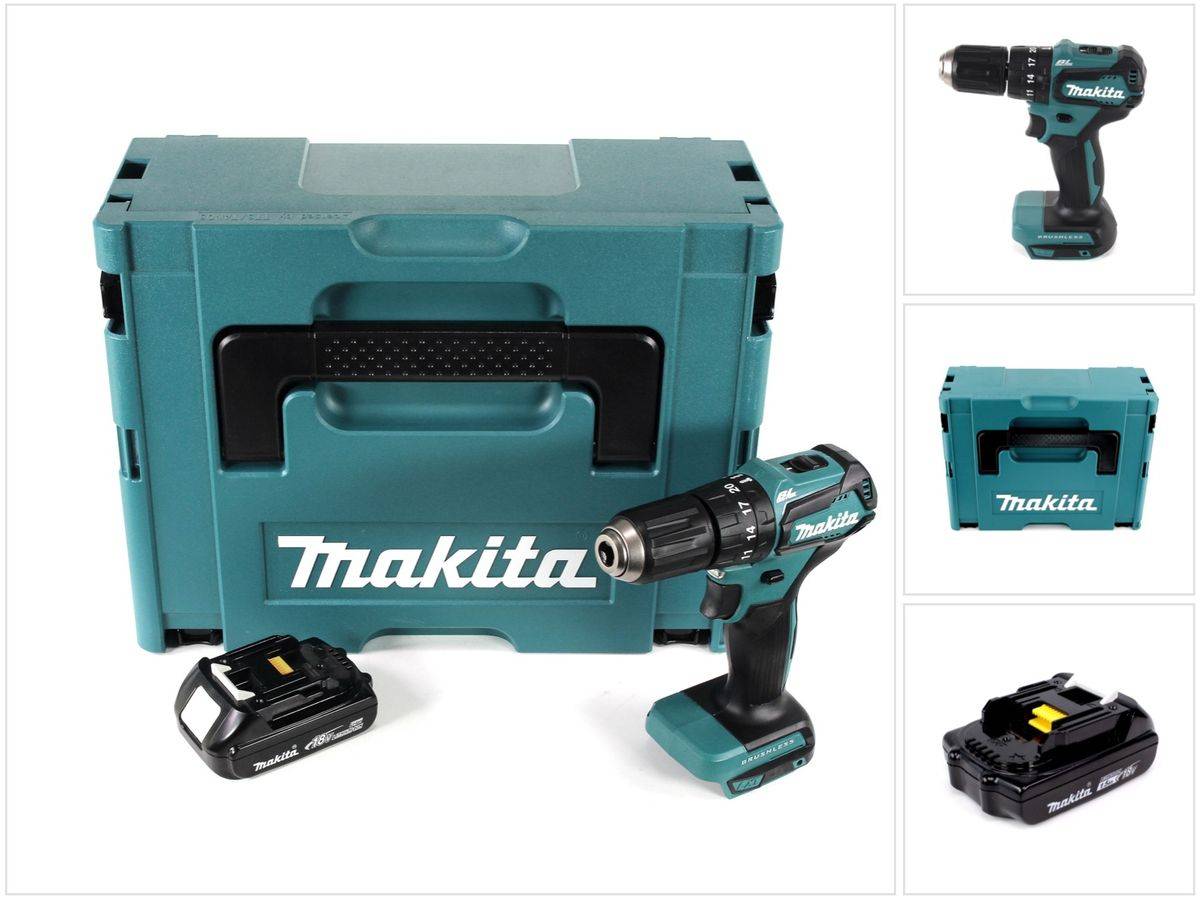 Makita DHP 483 Y1J Akku Schlagbohrschrauber 18V 40Nm im Makpac + 1x 1,5 Ah Akku - ohne Ladegerät