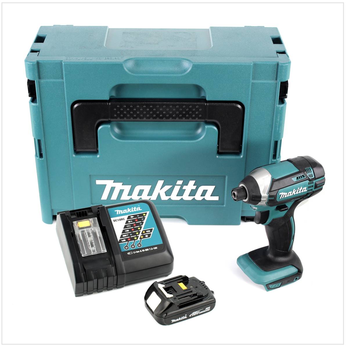 Makita DTD 152 RY1J 18V Li-Ion Akku Schlagschrauber im Makpac + 1x BL 1815 N 1,5 Ah Li-Ion Akku + 1x DC 18 RC Schnell Ladegerät für Li-Ion Akku