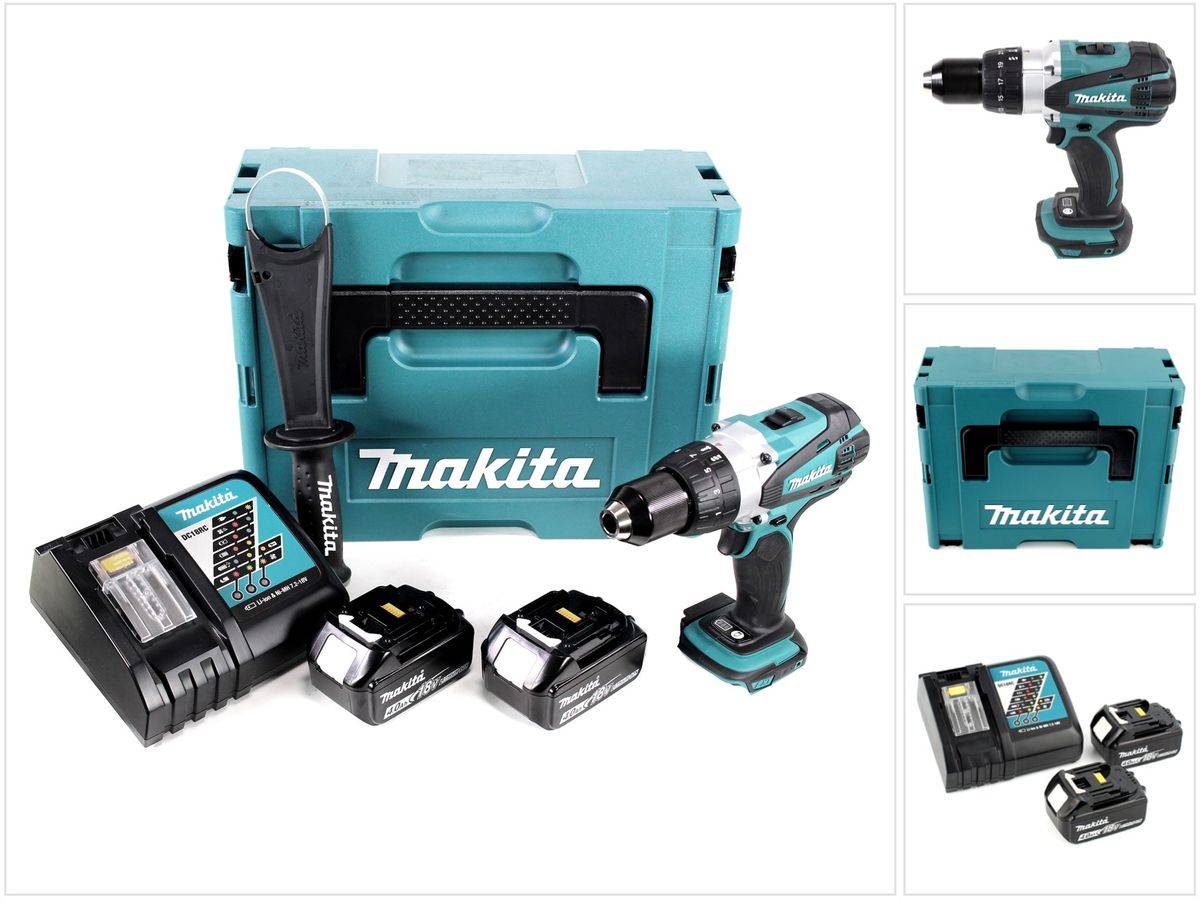 Makita DDF 458 RMJ 18V Akku Bohrschrauber 91 Nm im Makpac mit 2x BL1840 B 4,0 Ah Akkus und DC18RC Ladegerät