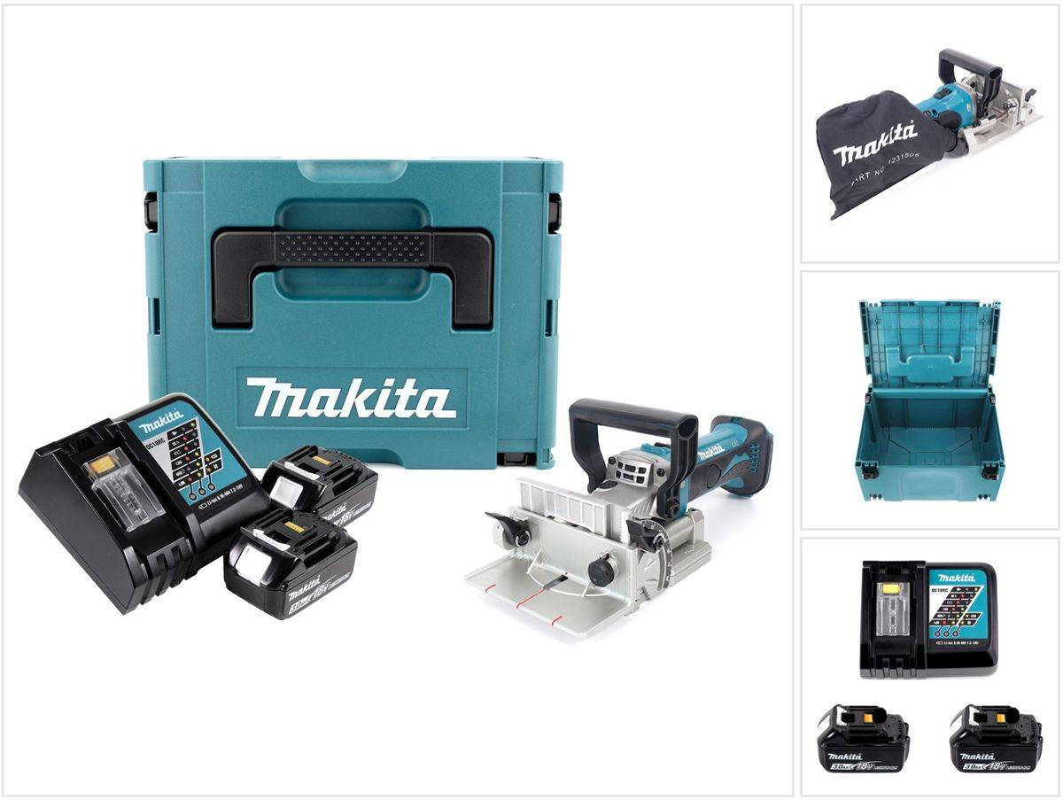 Makita BPJ 180 RFJ Akku Nutfräse 18V + 2x Akku 3,0Ah + Schnellladegerät + Makpac