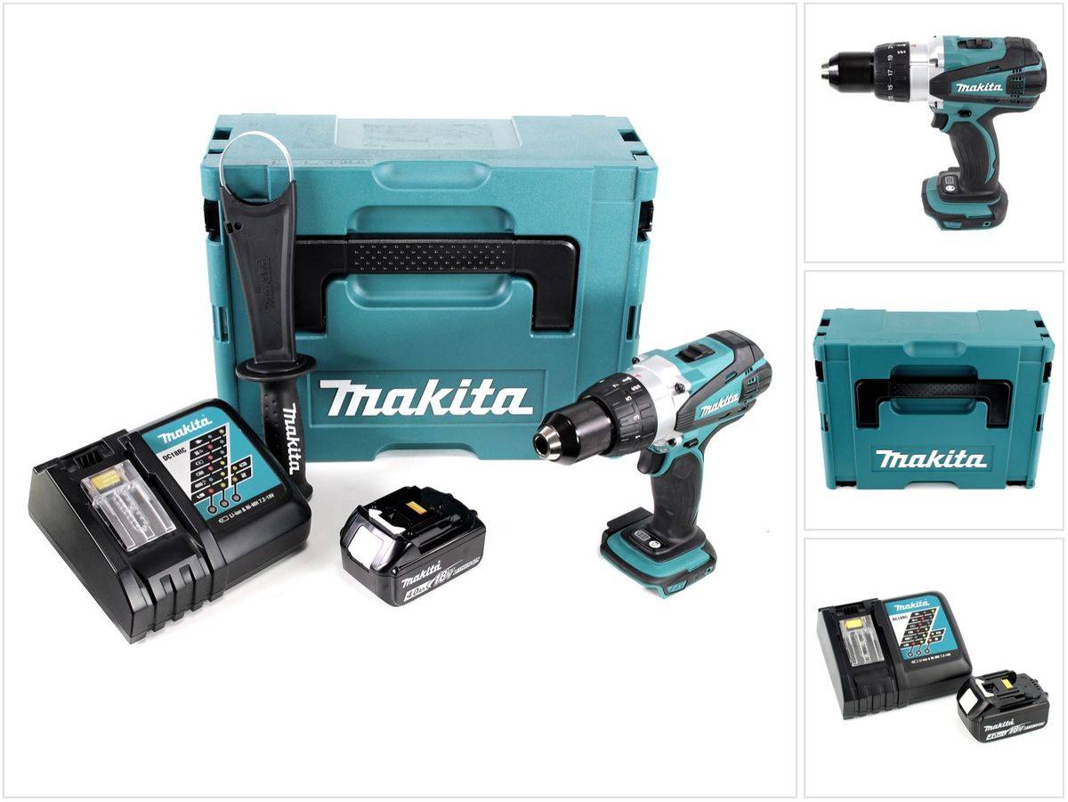 Makita DDF 458 RM1J 18V Akku Bohrschrauber 91 Nm im Makpac mit 1x 4,0 Ah Akku und Ladegerät