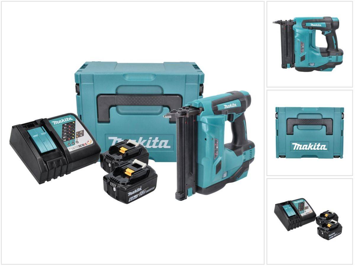 Makita DBN 500 RGJ Akku Stauchkopfnagler 18 V 15-50 mm + 2x Akku 6,0 Ah +Ladegerät + MakPac