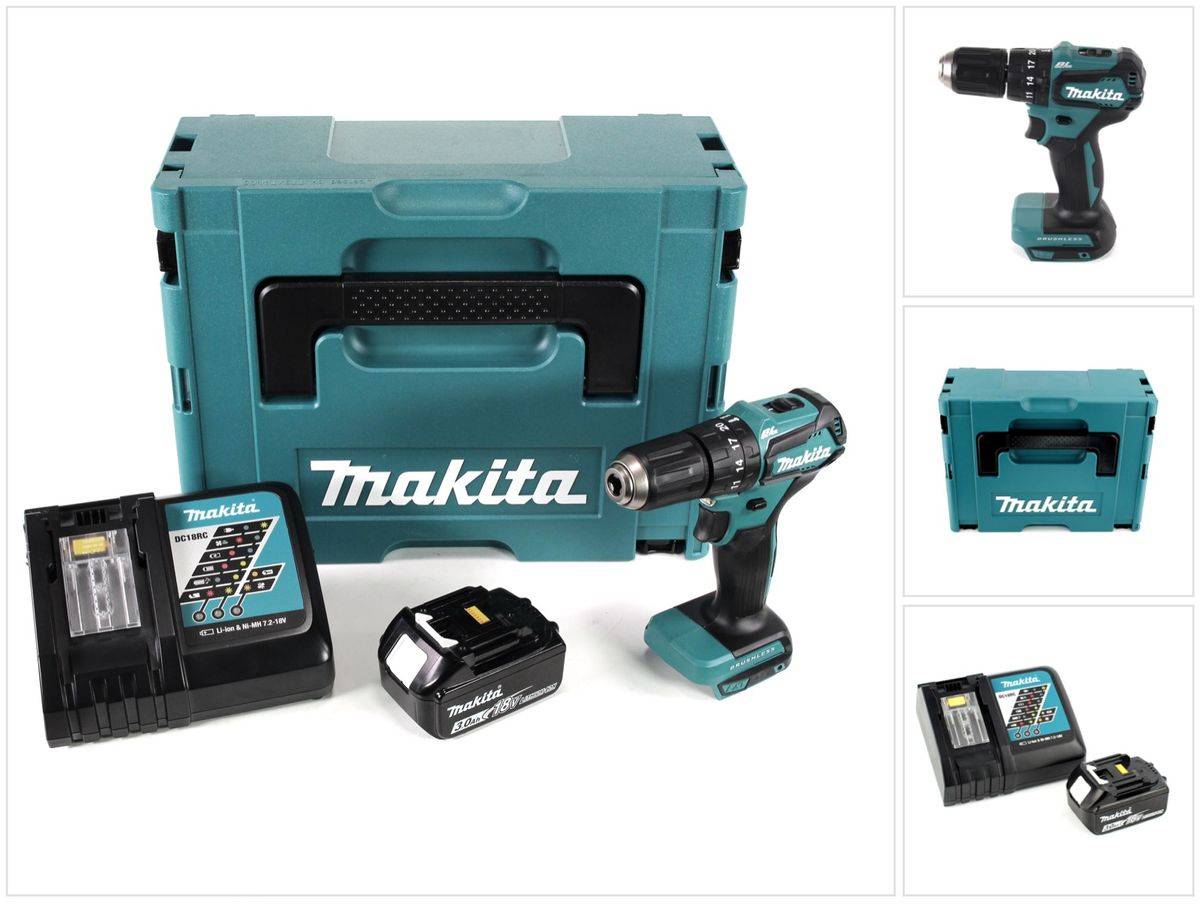 Makita DHP 483 RF1J Akku Schlagbohrschrauber 18V 40Nm im Makpac + 1x 3,0 Ah Akku + Ladegerät