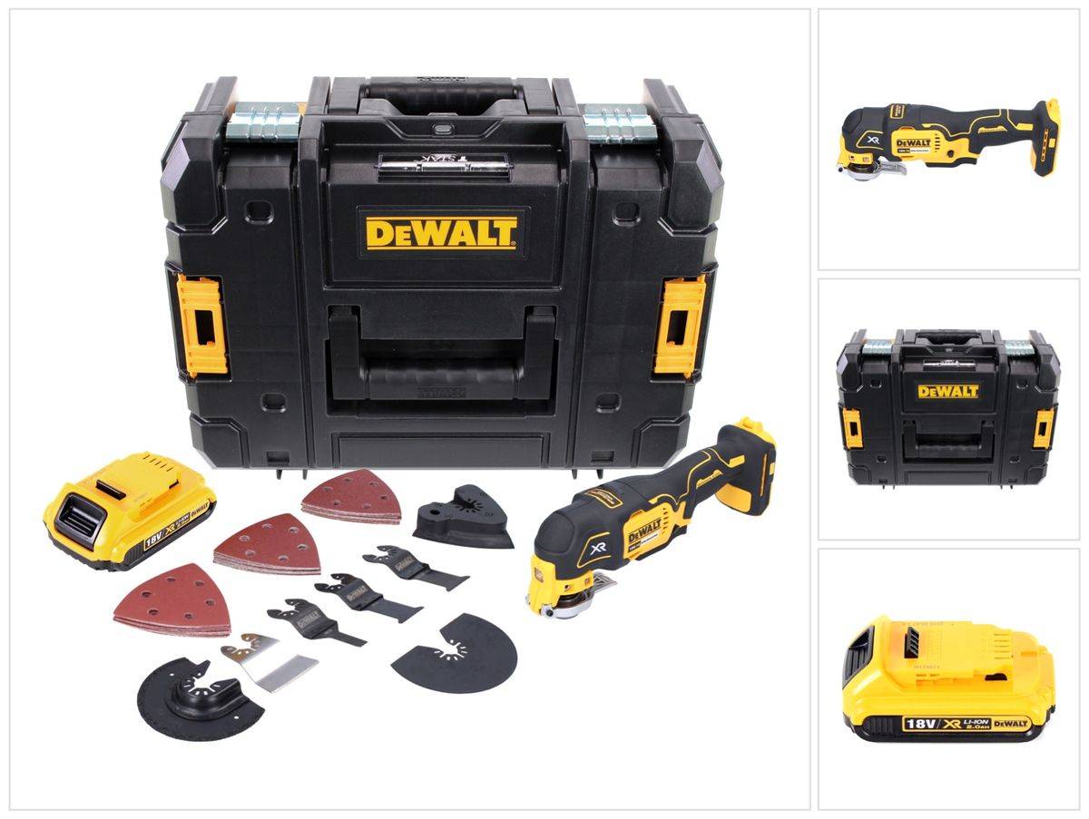 DeWalt DCS 355 NT Akku Oszillierer Multitool 18 V Brushless + 1x Akku 2,0 Ah + 29 tlg. Zubehör + TSTAK - ohne Ladegerät