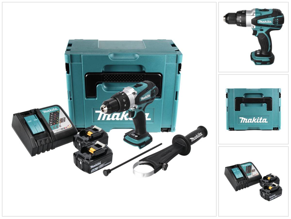 Makita DHP 458 RMJ Akku Schlagbohrschrauber 18 V 91 Nm + 2x Akku 4,0 Ah + Ladegerät + Makpac