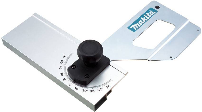 Ein verstellbarer Winkelmesser mit Makita-Logo, der Winkel von 0 bis 90 Grad anzeigt. Wird für präzise Messungen im Bau- oder Schreinereigewerbe verwendet.