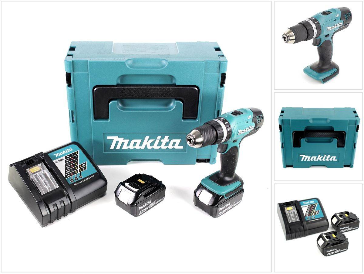 Makita DHP 453 RMJ Akku Schlagbohrschrauber 18V 42Nm im Makpac mit 2x 4,0 Ah Akku und Ladegerät