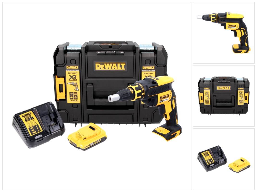 DeWalt DCF 620 D1 Akku Trockenbauschrauber 18 V 30 Nm Brushless + 1x Akku 2,0 Ah + Ladegerät + TSTAK