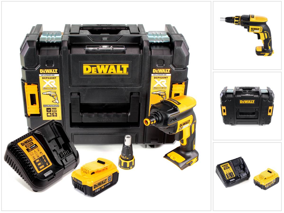 DeWalt DCF 620 M1 Akku Trockenbauschrauber 18 V 30 Nm Brushless + 1x Akku 4,0 Ah + Ladegerät + TSTAK