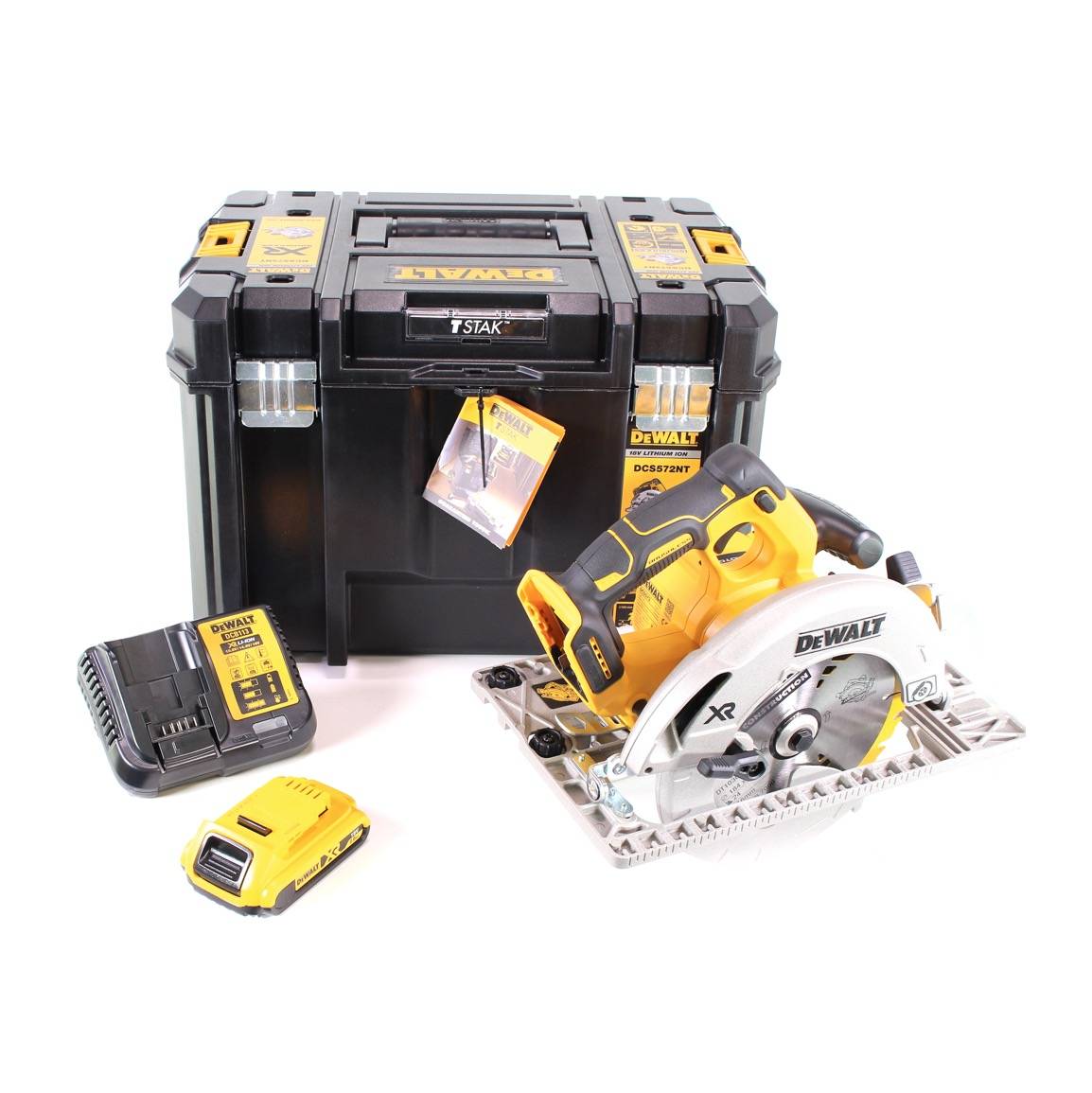 DeWalt DCS 572 D1 Akku Handkreissäge 18V 184 x 16 mm Solo + 1x Akku 2,0Ah + Ladegerät + T-STAK