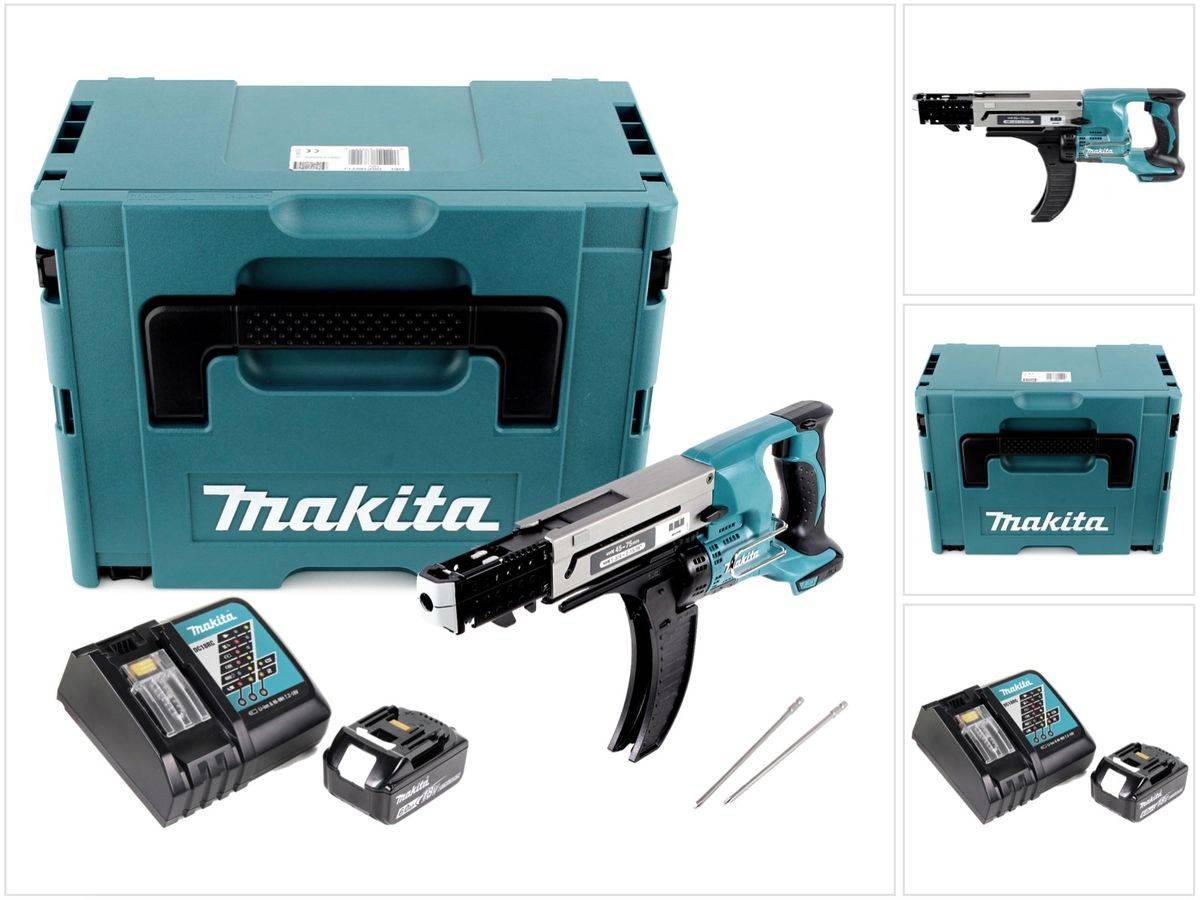 Makita DFR 750 RG1J Akku Magazinschrauber 18V 45-75mm + 1x Akku 6,0Ah + Ladegerät + Makpac