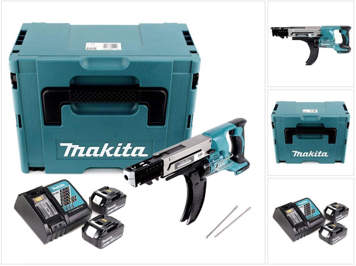 Makita DFR 750 RGJ Akku Magazinschrauber 18V 45-75mm + 2x Akku 6,0Ah + Ladegerät + Makpac