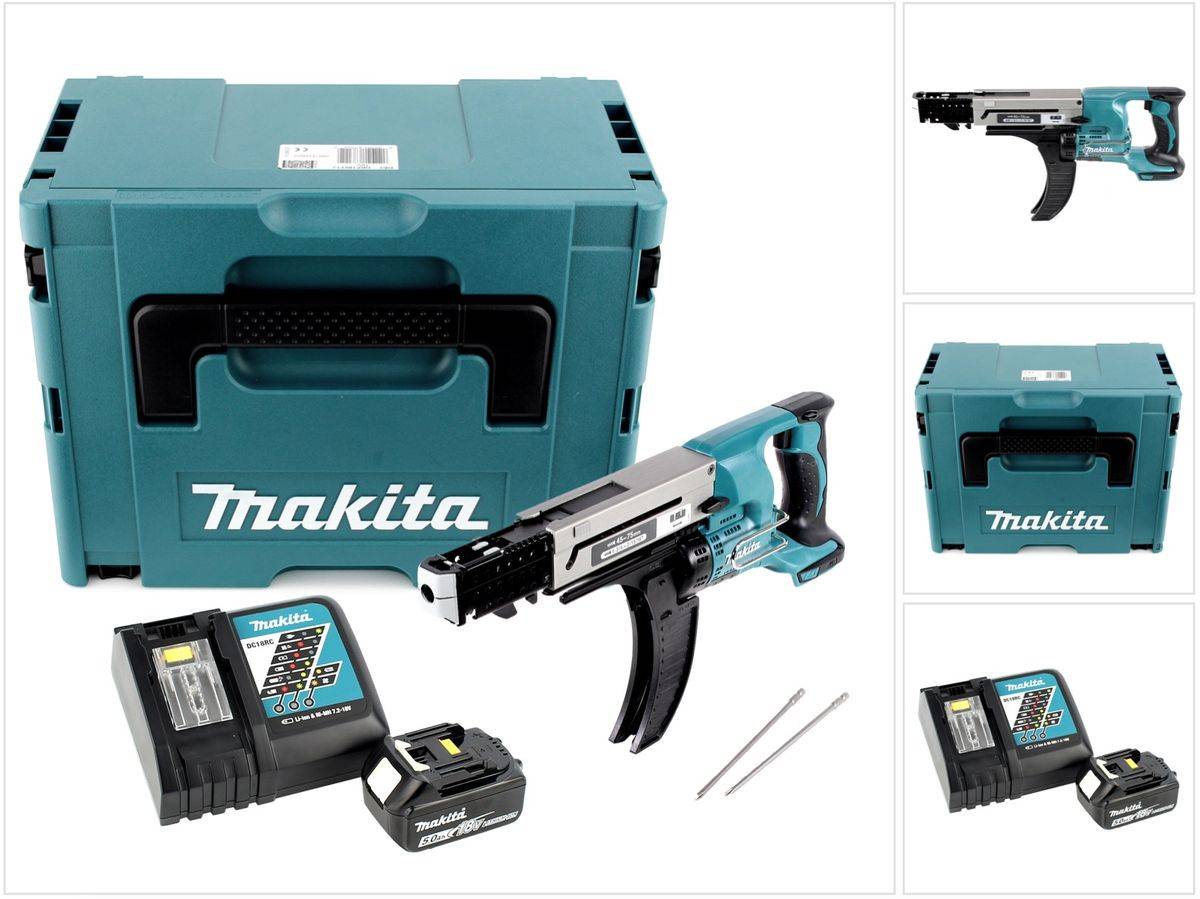 Makita DFR 750 RT1J Akku Magazinschrauber 18V 45-75mm + 1x Akku 5,0Ah + Ladegerät + Makpac