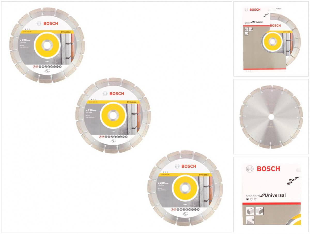 Bosch Standard Universal Diamant Trennscheibe 230 mm 3 Stk. ( 3x 2608615065 ) Beton Aufnahme 22,23 mm
