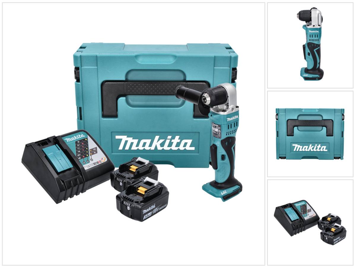 Makita DDA 351 RFJ Akku Winkelbohrmaschine 18 V 13,5 Nm + 2x Akku 3,0 Ah + Ladegerät + Makpac