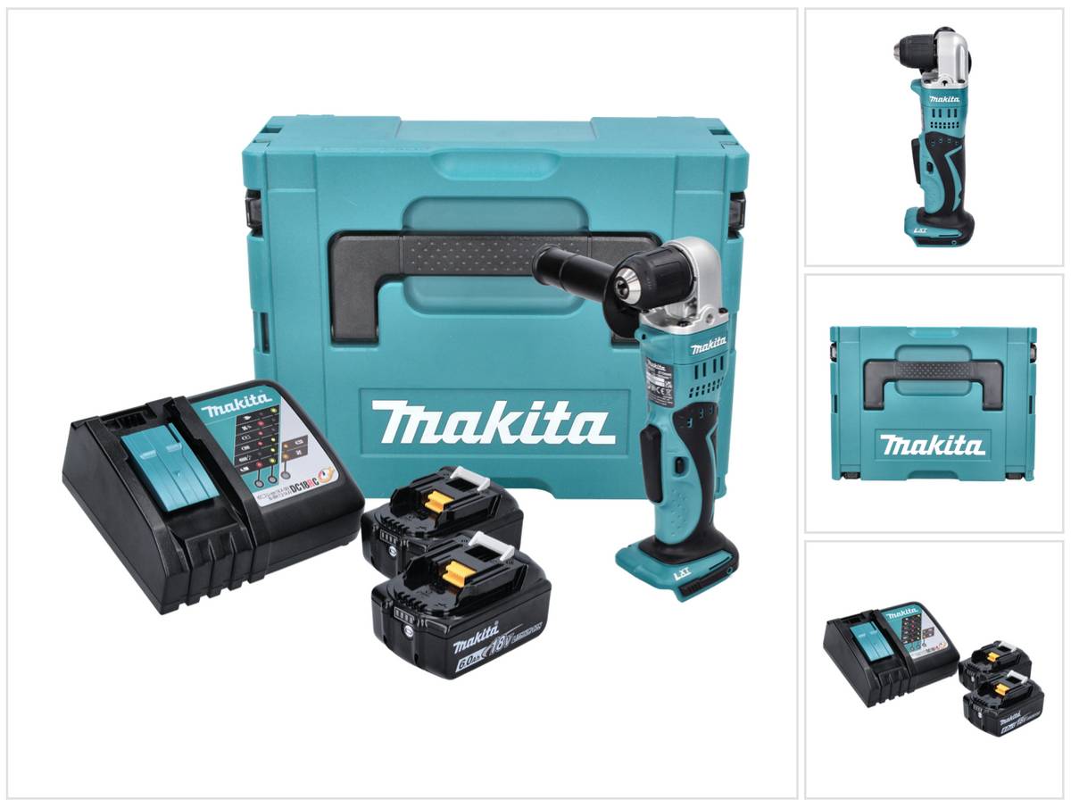 Makita DDA 351 RGJ Akku Winkelbohrmaschine 18 V 13,5 Nm + 2x Akku 6,0 Ah + Ladegerät + Makpac