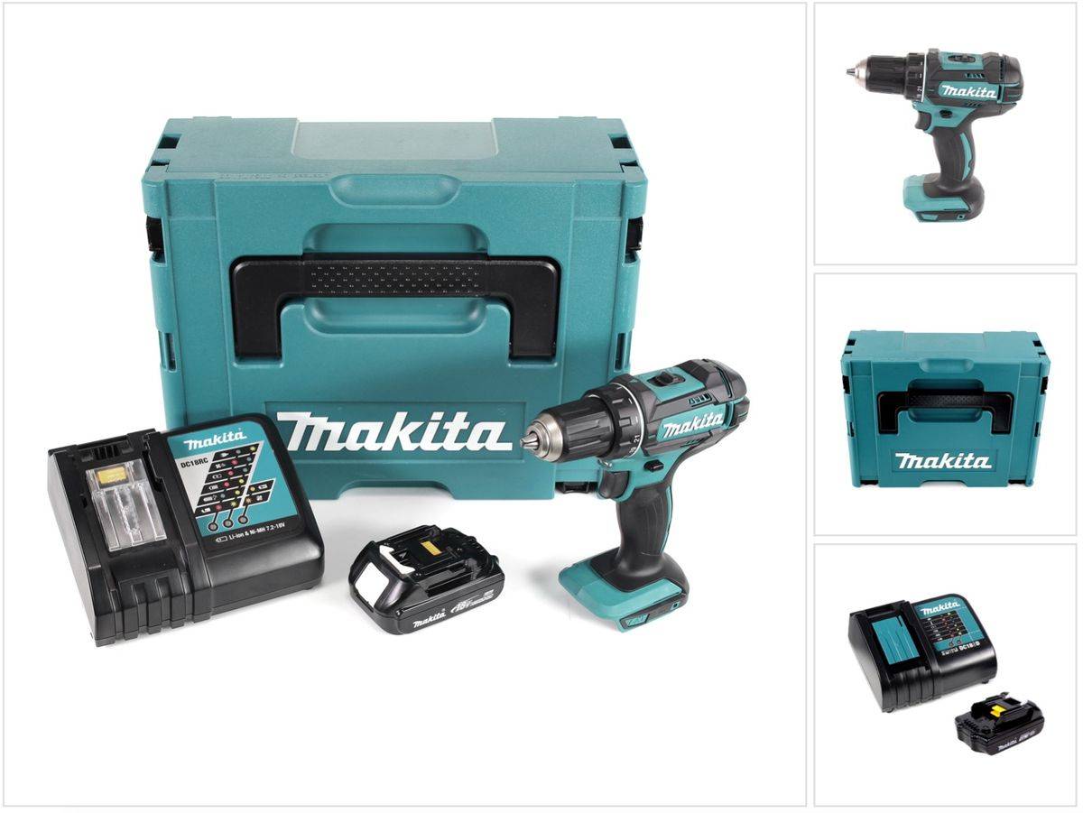 Makita DDF 482 Y1J-D Akku Bohrschrauber 18V 62Nm im Makpac + 1x 1,5 Ah Akku + Ladegerät
