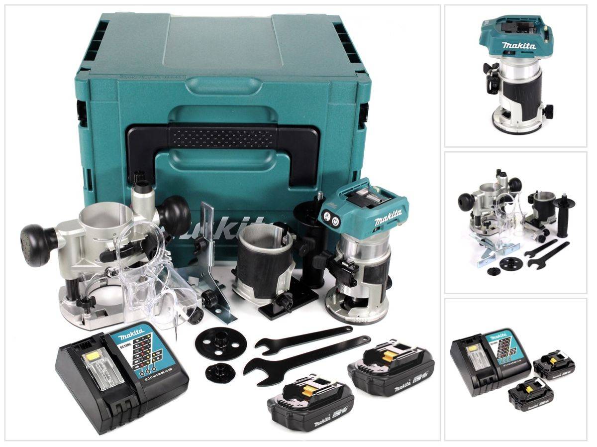 Makita DRT 50 RAJ X2 Akku Multifunktionsfräse 18 V Brushless + 2x Akku 2,0 + Ladegerät + Fräsmodule + Makpac