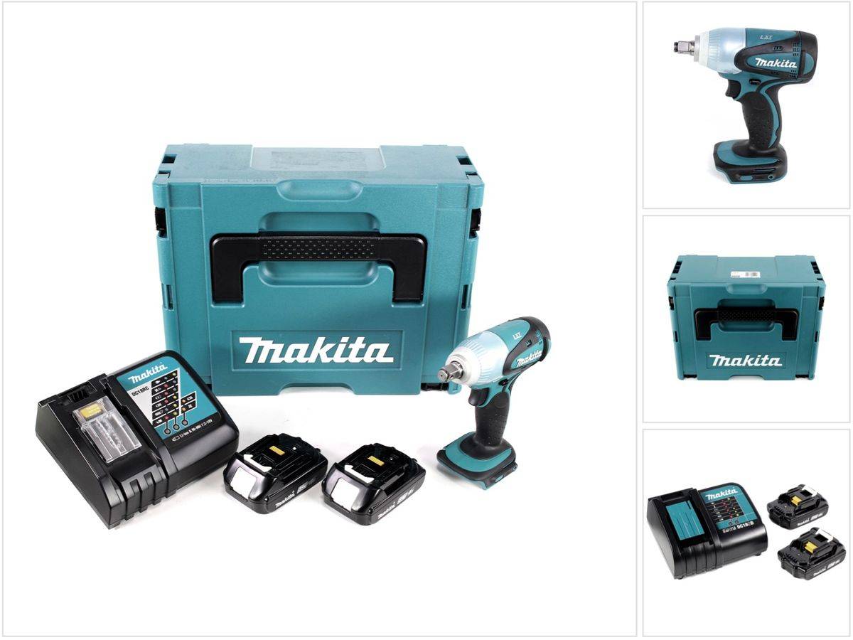Makita DTW 251 RAJ Akku Schlagschrauber 18 V 230 Nm 1/2" + 2x Akku 2,0 Ah + Ladegerät + Makpac