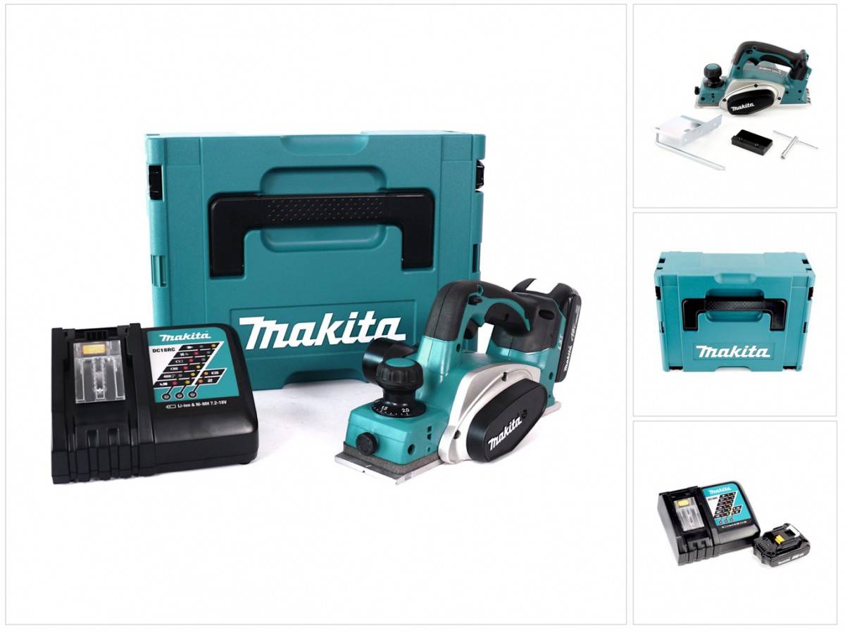 Makita DKP 180 RA1J Akku Hobel 18 V 82 mm + 1x Akku 2,0 Ah + Ladegerät + Makpac