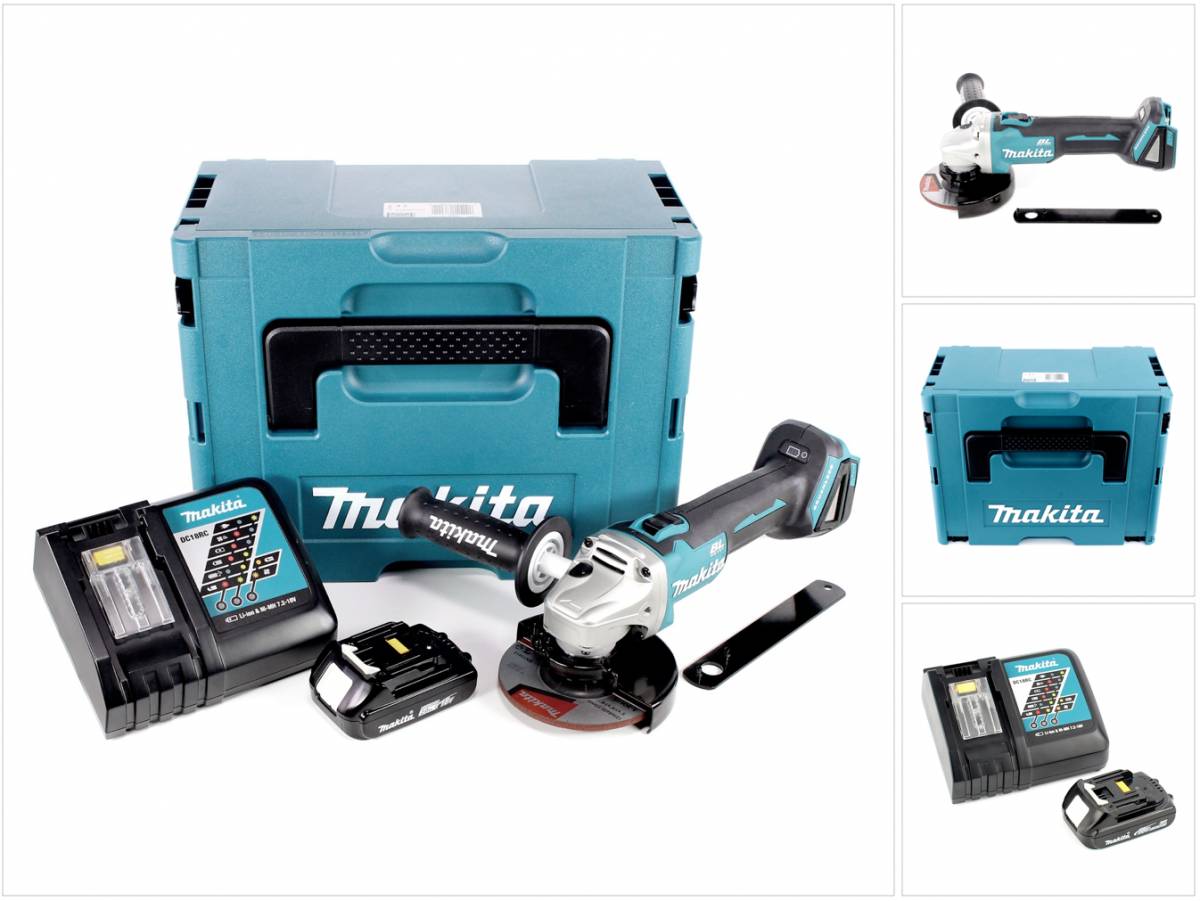 Makita DGA 506 RA1J Akku Winkelschleifer 18 V 125 mm Brushless + 1x Akku 2,0 Ah + Ladegerät + Makpac
