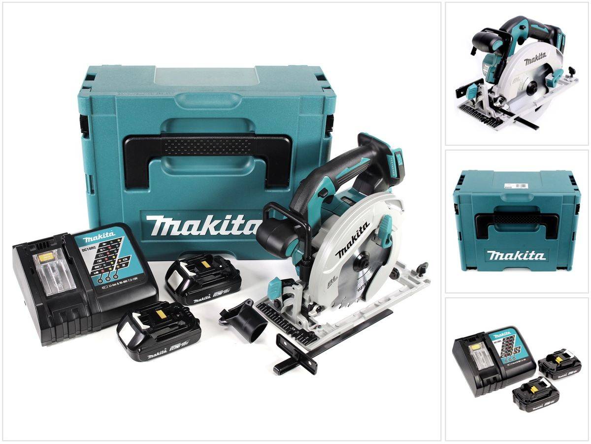 Makita DHS 680 RAJ Akku Handkreissäge 18 V 165 mm Brushless + 2x Akku 2,0 Ah + Ladegerät + Makpac