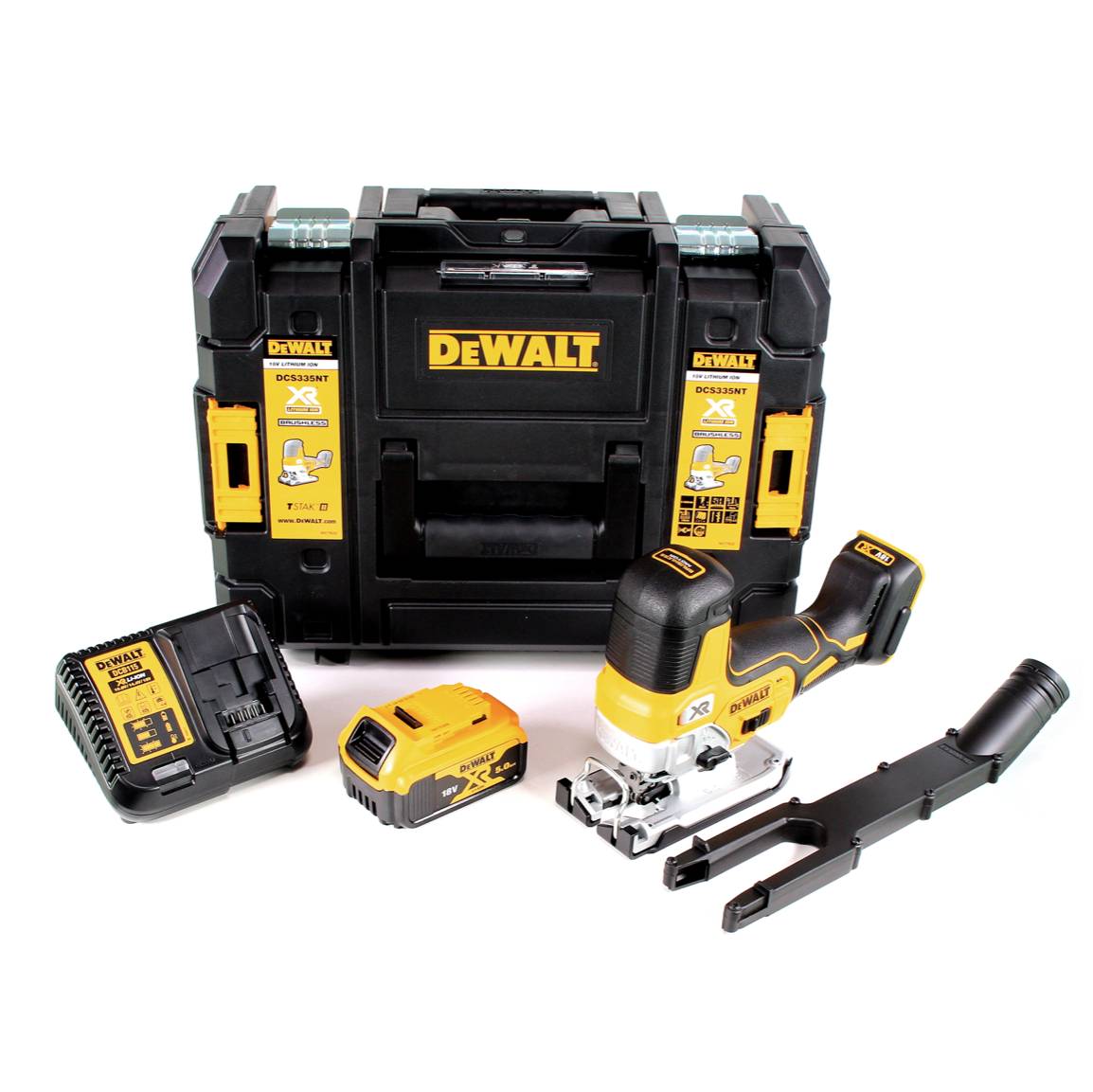 DeWalt DCS 335 P1 Akku Stichsäge 18V + 1x Akku 5,0 Ah + 1x Schnellladegerät in TSTAK