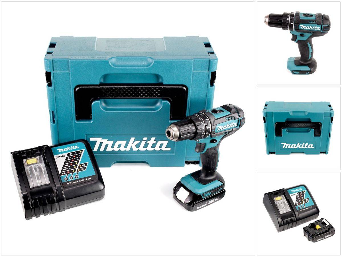 Makita DHP 482 RA1J Akku Schlagbohrschrauber 18 V 62 Nm + 1x Akku 2,0 Ah + Ladegerät + Makpac