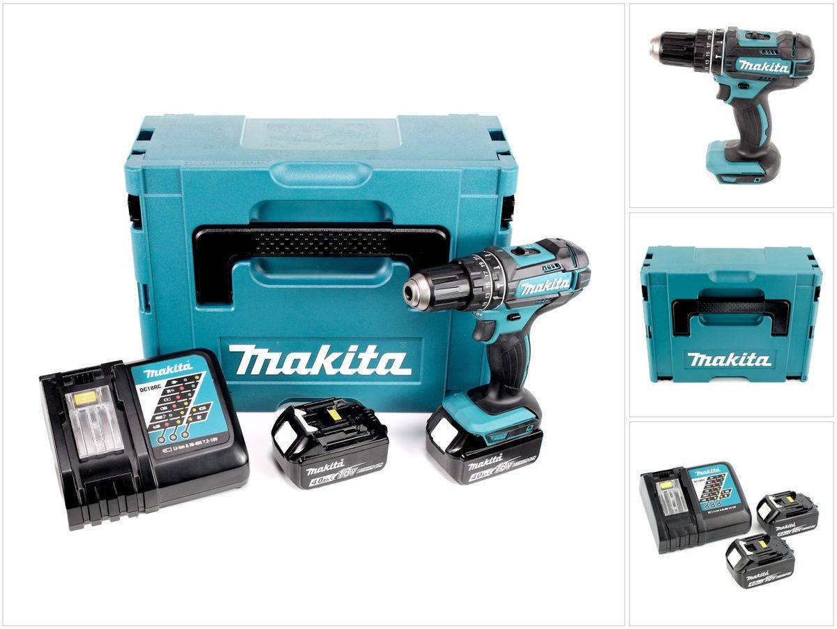 Makita DHP 482 RMJ Akku Schlagbohrschrauber 18V 62Nm im Makpac + 2x 4,0 Ah Akku + Ladegerät