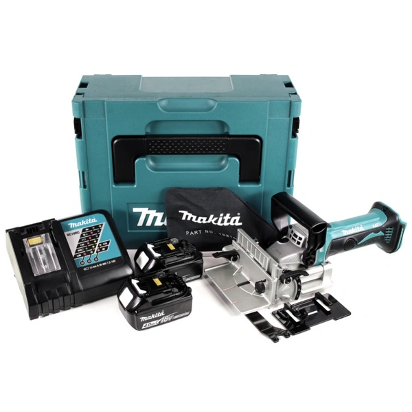 Makita DPJ 180 RMJ 18 V Li-Ion Akku Nutfräse im Makpac + 2 x 4,0 Ah Akkus + Ladegerät Makita DPJ 180 RMJ 18 V Li-Ion Akku Nutfräse im Makpac + 2 x 4,0 Ah Akkus + Ladegerät