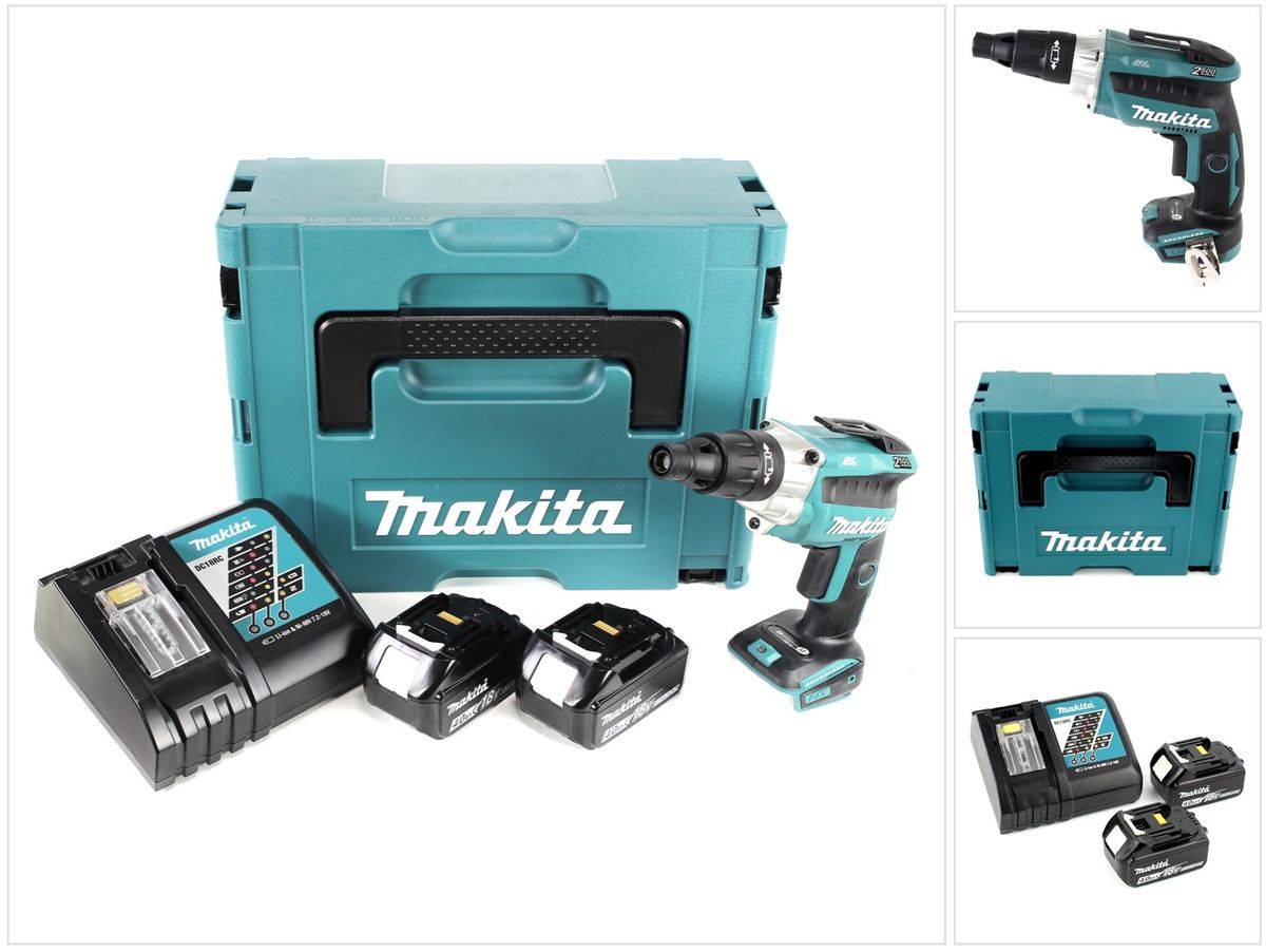 Makita DFS 251 RMJ 18 V Li-Ion Trockenbauschrauber Brushless im Makpac mit 2x BL1840 B 4,0 Ah Akku und DC18RC Ladegerät