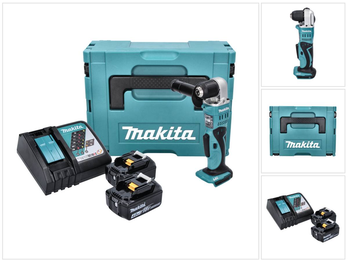Makita DDA 351 RMJ Akku Winkelbohrmaschine 18 V 13,5 Nm + 2x Akku 4,0 Ah + Ladegerät + Makpac
