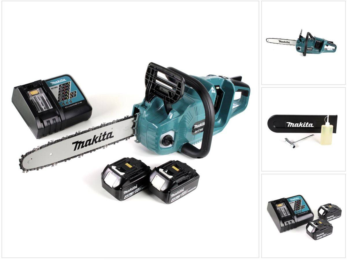 Makita DUC 355 RM2 Akku Kettensäge 36V ( 2x18V ) Brushless 35 cm + 2x 4,0 Ah Akku + Ladegerät