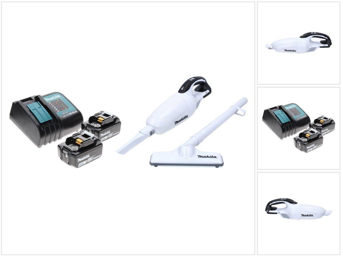 Makita DCL 181 FRM W Akku Staubsauger 18 V Weiß + 2x Akku 4,0 Ah + Ladegerät