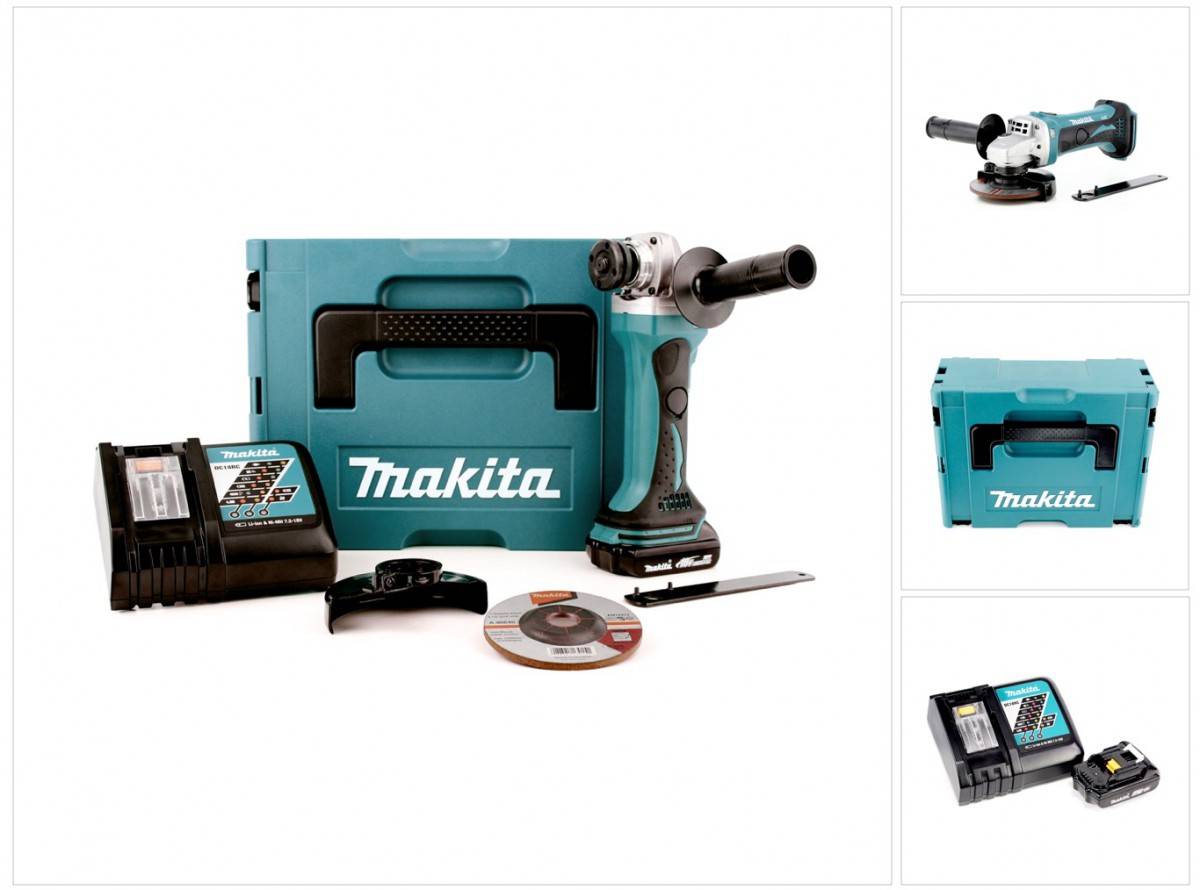 Makita DGA 452 RA1J Akku Winkelschleifer 18 V 115 mm + 1x Akku 2,0 Ah + Ladegerät + Makpac