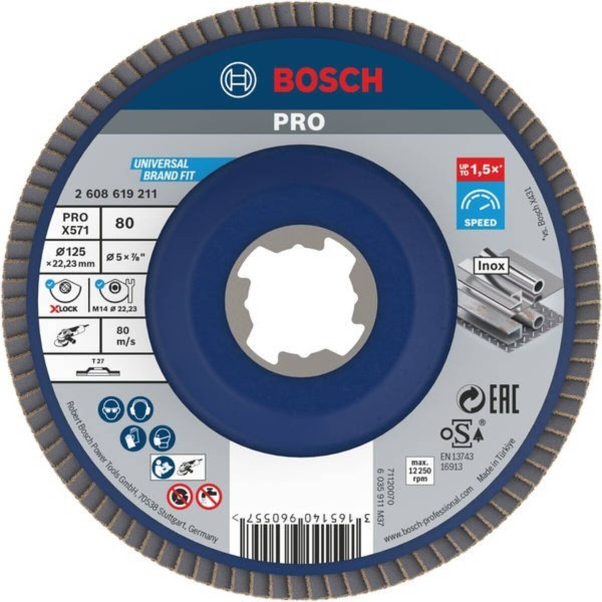 Bosch PRO Schleiftrennscheibe, Verpackung mit Aufschrift „Universal Brand Fit