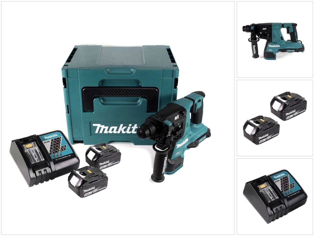 Makita DHR 280 RMJ Akku Bohrhammer Brushless SDS-PLUS im Makpac + 2x 18 V- 4 Ah / 4000 mAh Akku und Ladegerät