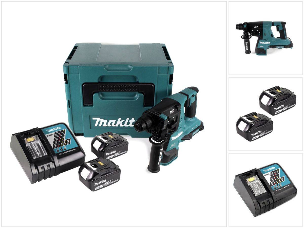 Makita DHR 280 RTJ Akku Bohrhammer Brushless SDS-PLUS im Makpac + 2x 18 V- 5 Ah / 5000 mAh Akku und Ladegerät