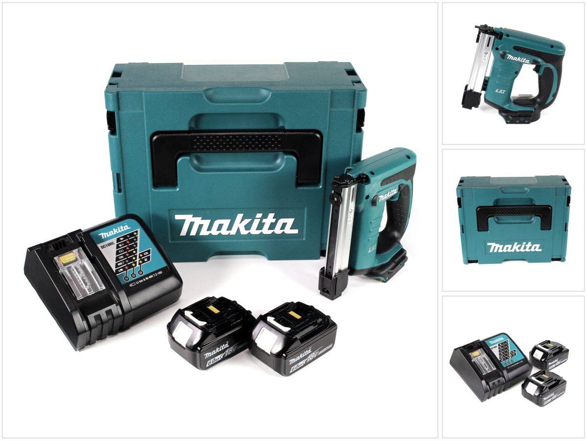 Makita DST 221 RGJ 18 V Li-ion Akku Tacker im Makpac + 2x BL 1860 B 6,0 Ah Li-Ion Akku + DC 18 RC Ladegerät
