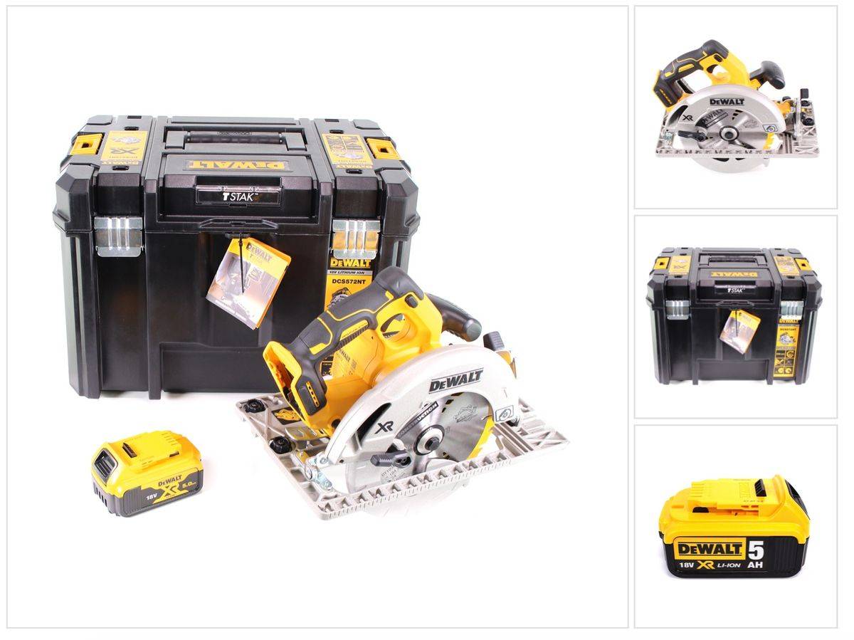 DeWalt DCS 572 NT Akku Handkreissäge 18V 184 x 16 mm + 1x Akku 5,0 Ah + T-STAK - ohne Ladegerät