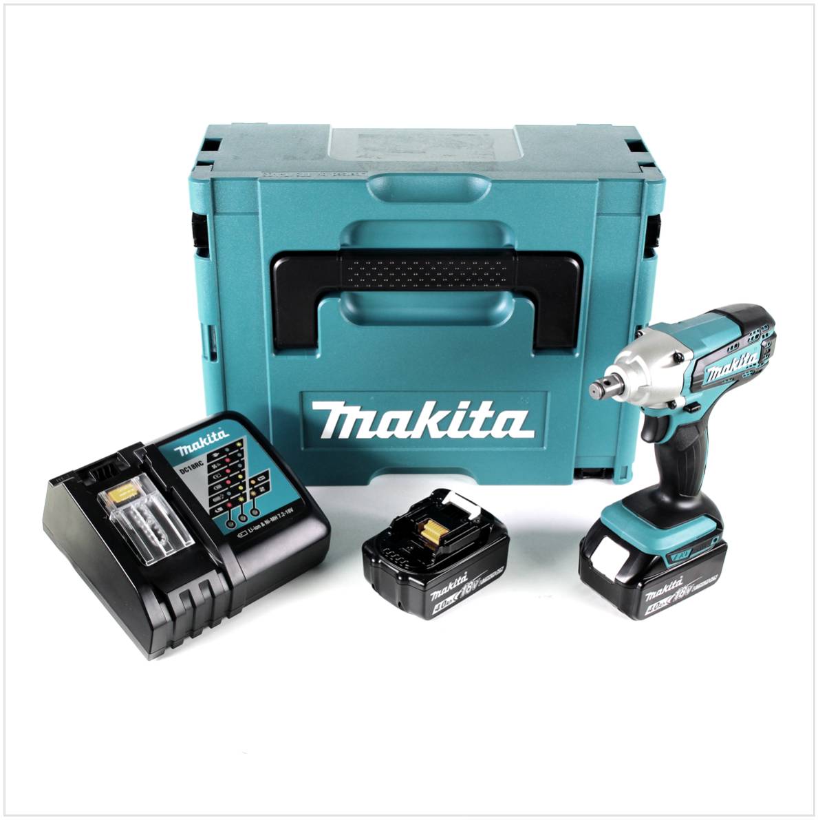 Makita DTW 190 RMJ 18V Li-Ion Akku Schlagschrauber im Makpac - mit 2x BL 1840 B 4,0 Ah Akku mit LED - Anzeige, 1x DC 18 RC Schnell Ladegerät