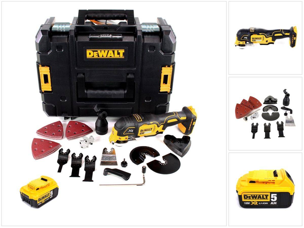 DeWalt DCS 355 NT Akku Oszillierer 18V Brushless + 1x Akku 5,0Ah + TSTAK + 36 tlg. Zubehör - ohne Lader