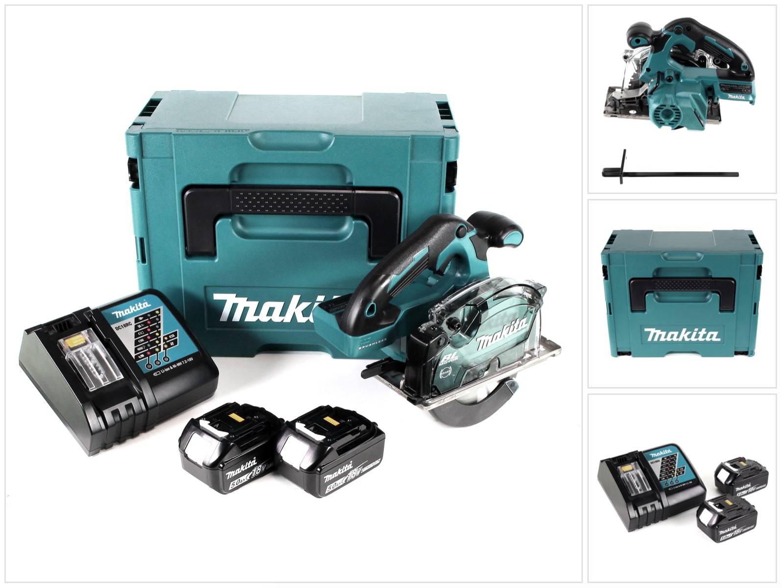 Makita DCS 553 RTJ Akku Metallhandkreissäge 18V 150 mm Brushless + 2x Akku 5,0Ah + Ladegerät + Makpac