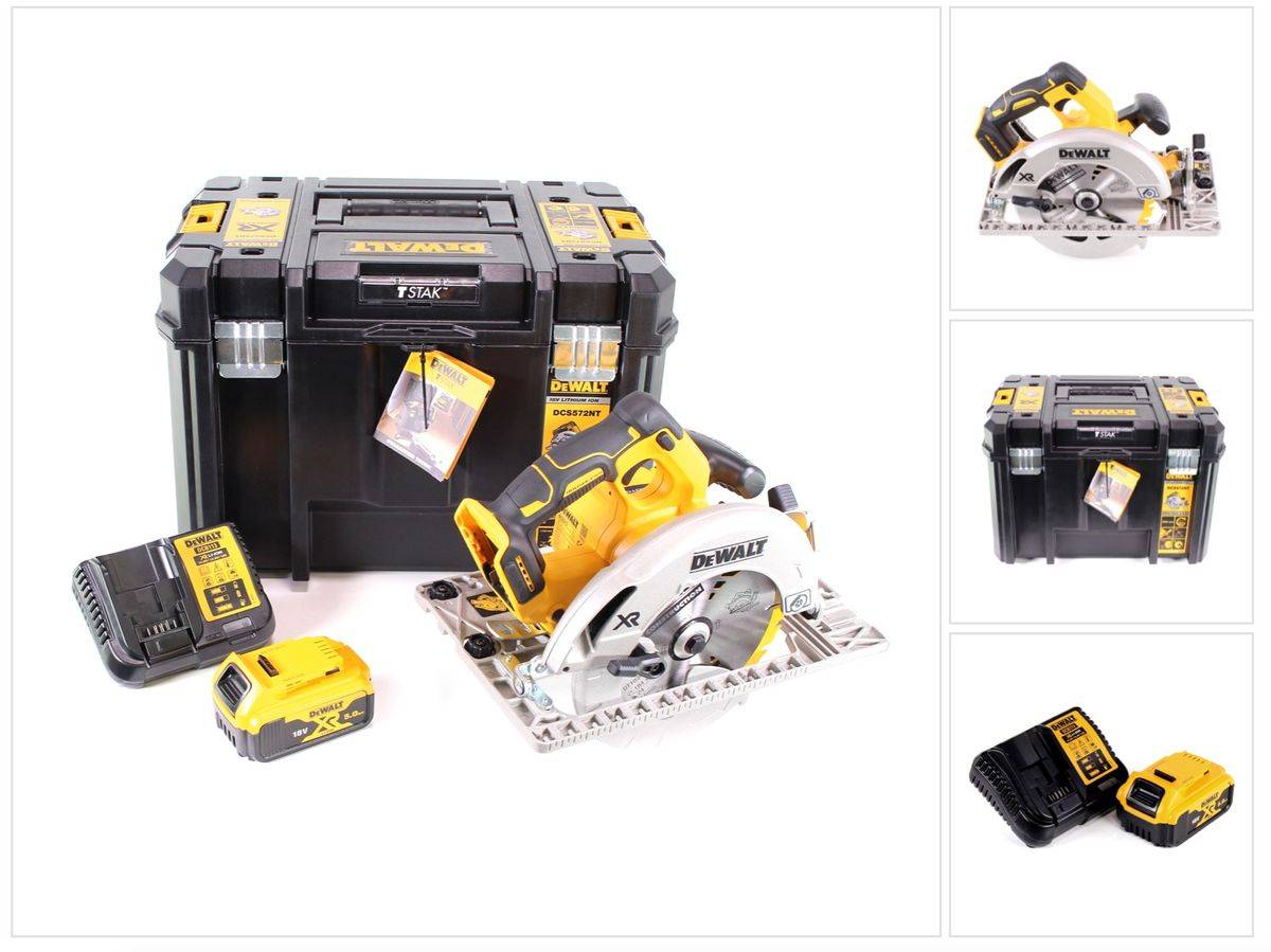 DeWalt DCS 572 P1 Akku Handkreissäge 18V 184 x 16 mm + 1x Akku 5,0 Ah + Ladegerät + T-STAK