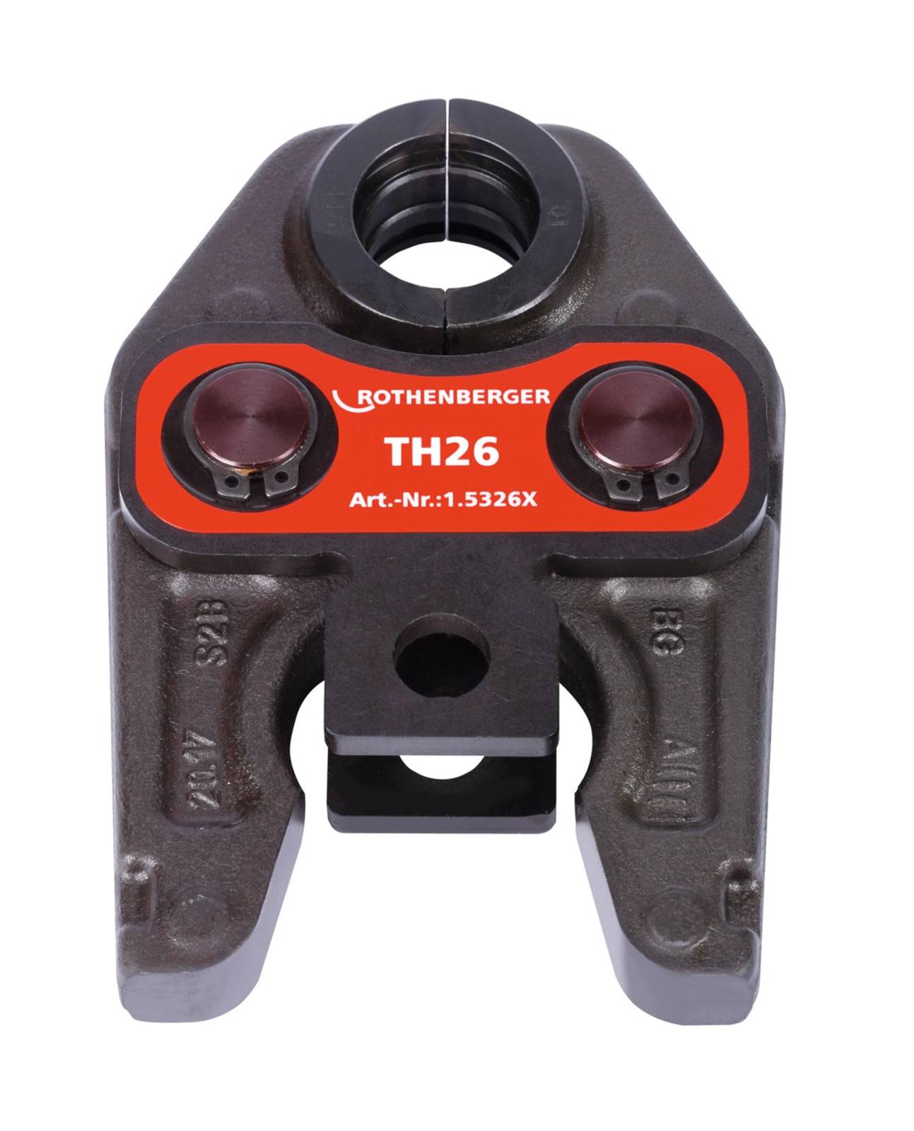 Rothenberger TH26 Presszange, Modellnummer 1.5326X, verwendet für Rohrinstallation, ausgestattet mit robuster Metallkonstruktion und industriellem Design.