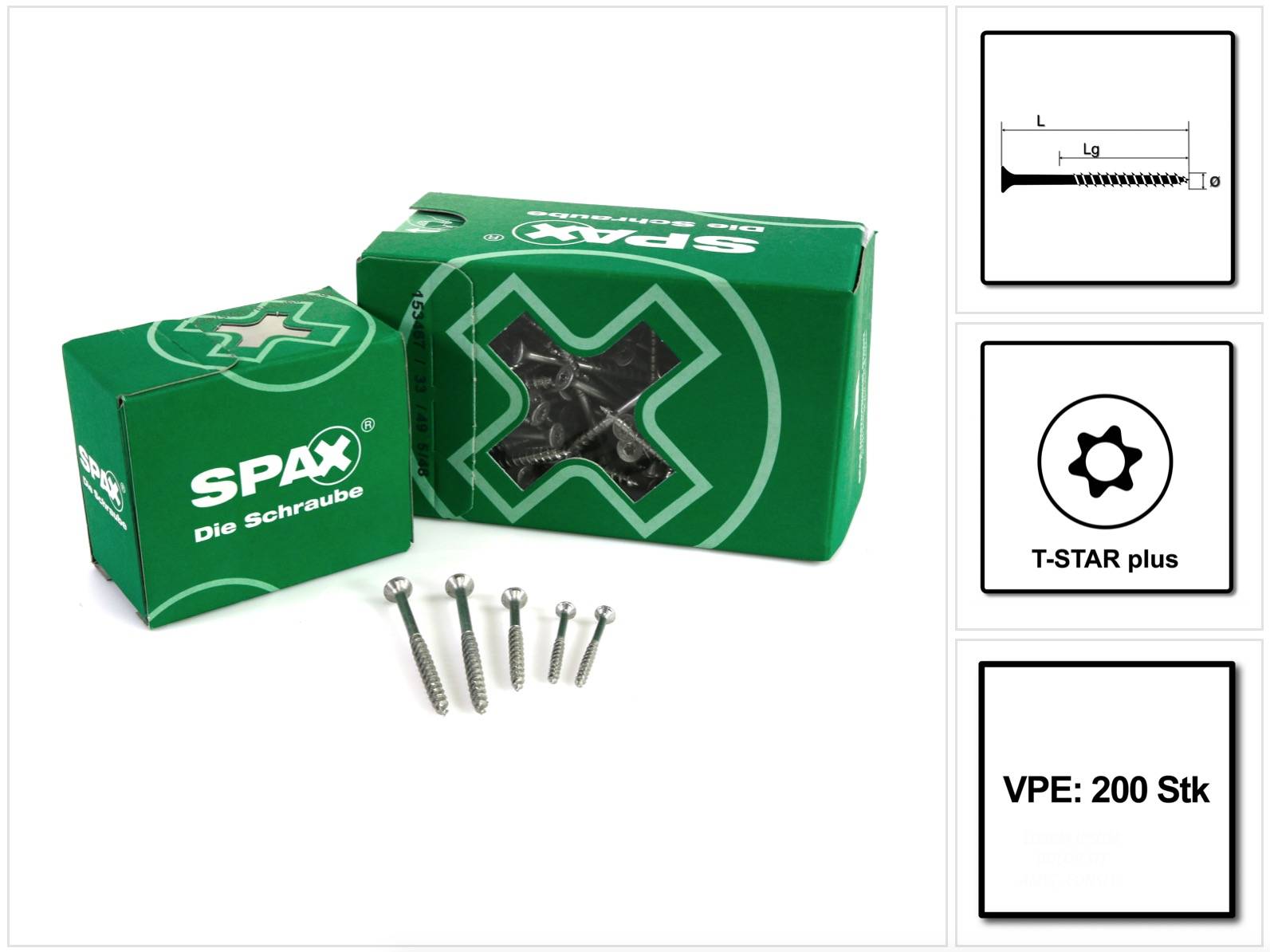 SPAX Universalschraube 3,5 x 30 mm 200 Stk. TORX T-STAR plus T15 WIROX Senkkopf Teilgewinde 4Cut-Spitze 0191010350303