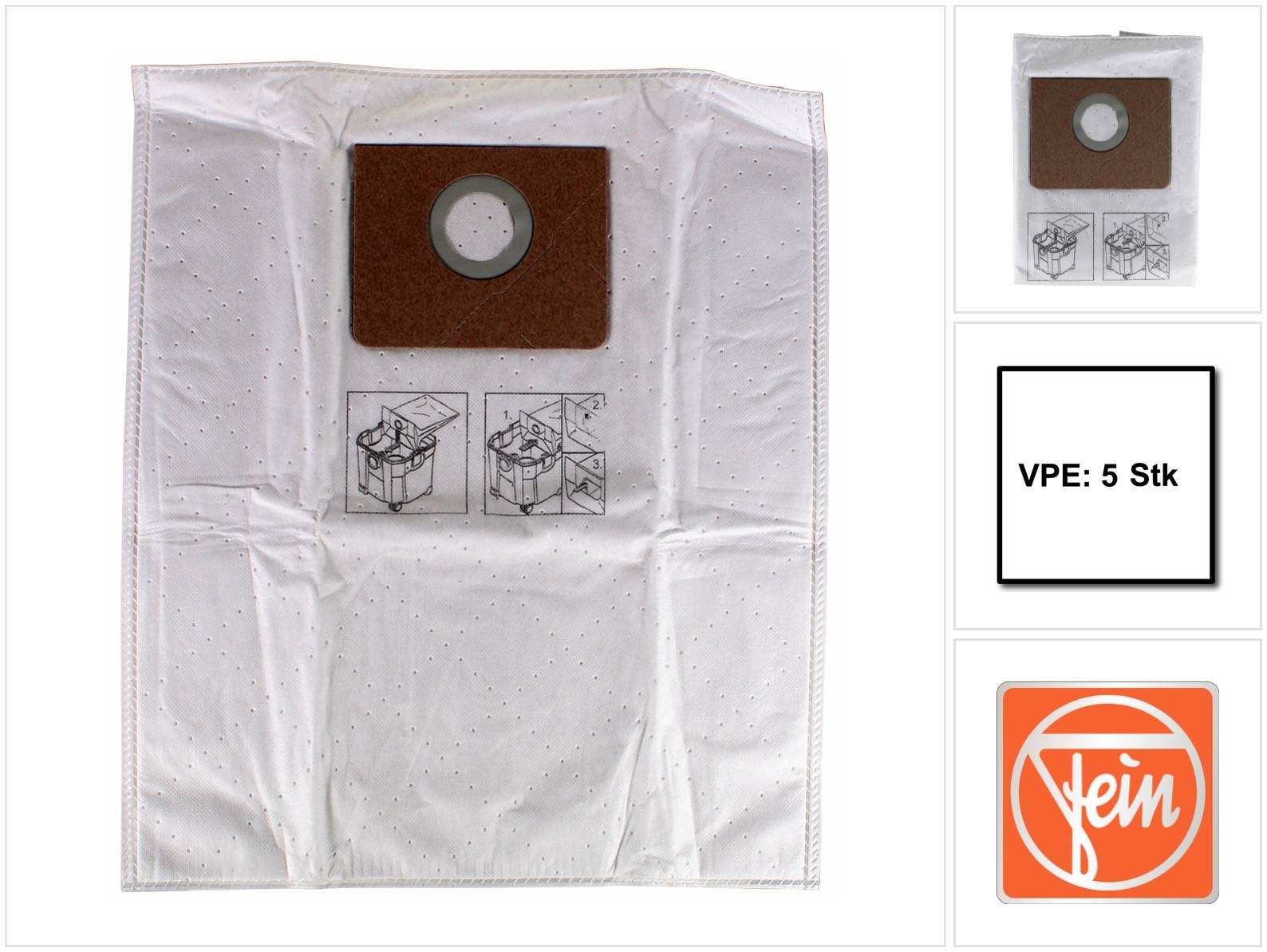 FEIN Vlies Filtersack für Dustex Nass- und Trockensauger 25 L Volumen 5 Stück ( 31345061010 )