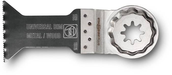 Ein Metall-Multifunktions-Oszillationssägeblatt mit der Beschriftung „UNIVERSAL BIM METALL / HOLZ